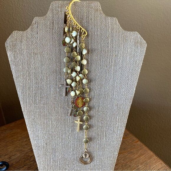 Handmade Gold Ear Cuff with Religious Medallions. New! - Picture 1 of 5